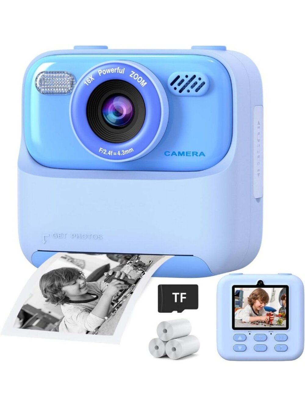 Kids 1080P HD Dual-Lens Instant Digital Camera with Print Paper & TF Card